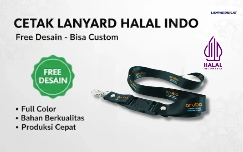 Cetak Lanyard Halal Indo Free Desain Bisa Custom, Cetak Kilat